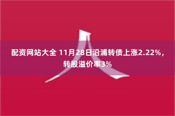 配资网站大全 11月28日沿浦转债上涨2.22%，转股溢价率3%